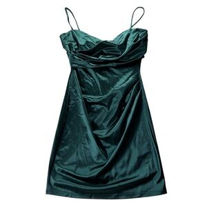 Glare Green Mini Stretch Dress Mock Cowl Overlay Sample Size Small NEW